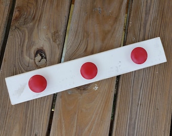 Farmhouse Wood Hanging Peg Board Hand Painted Wooden Knobs Folk Art Primitive