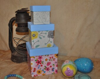 Floral Paper Mache Nesting Boxes, Set of 3, Farmhouse Decor