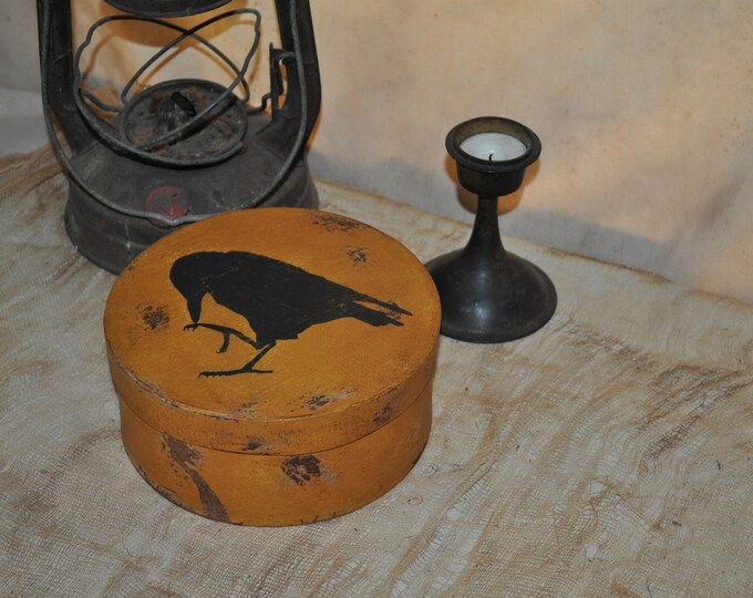 Primitive Paper Mache Nesting Box Destressed Mustard With an Old Crow