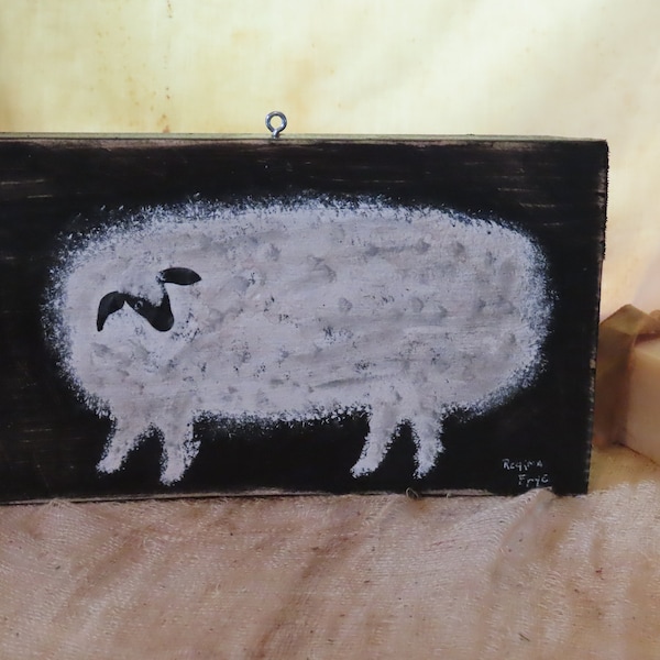 Vintage Reclaimed Wood Block Shelf Setter/Hanger Sheep/Farmhouse Hand Painted Rustic Country Farmhouse Decor