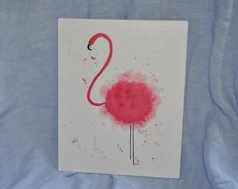 Pink Flamingo Original Painting Hand Painted On A Flat Canvas Board Wall Or As A Setter Art Home Decor