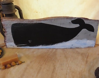 Hand Painted Vintage Wood Roofing Shingle Olde Whale Folk Art ~ Colonial Decor