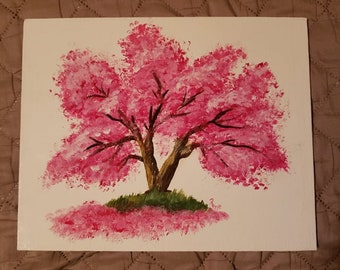 Pink Tree Painting Original Canvas Wall Art Home Decor Hand Painted On Flat Canvas Board