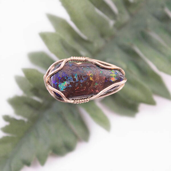 MUST SEE Rainbow Colored Opal Ring - Gold Filled