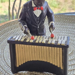 ヴィンテージ オルゴール ジャズ BLACKY JAZZMAN Antique Black Americana Jazz Band Figurines - Large Statues