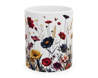 Taza de cerámica con flores silvestres: taza de té con motivos florales botánicos