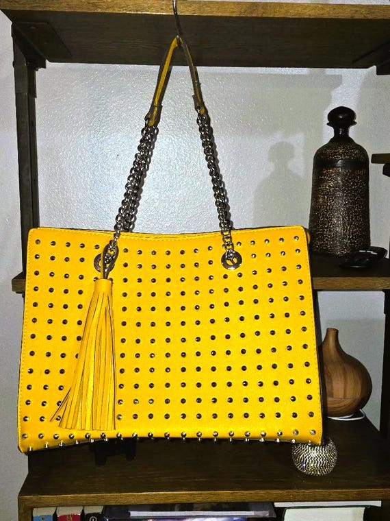 Vintage Carlos Santana Studded Vegan Leather Handbag With Chain