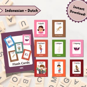 ABC | Alfabeto | Tarjetas didácticas | Indonesio | holandés | Montessori | Tarjetas ABC | Palabras | Aprendiendo | Educación en casa | Jardín de infancia |