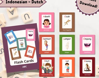 ABC | Alphabet | Lernkarten | Indonesisch | Niederländisch | Montessori | ABC-Karten | Wörter | Lernen | Heimunterricht | Kindergarten |