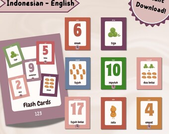 1-20 | Zahlen | Lernkarten | Indonesisch | Englisch | Montessori | 123 | Zahlenkarten | Mathematik | Ergänzung | Kindergarten |