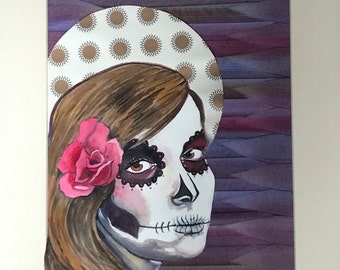 day of the dead girl framed watercolor