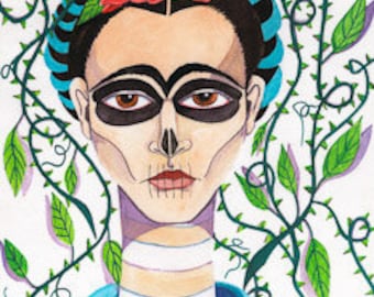 frida day of the dead with vines print