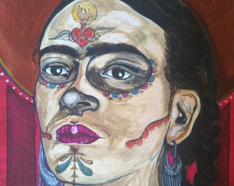 Frida with sun day of the dead prints