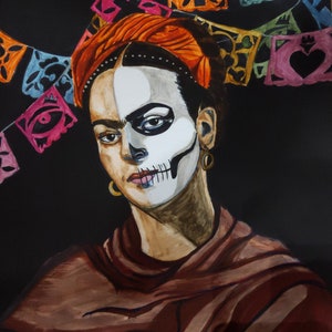 Frida day of the dead print with flags print