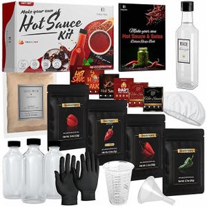 Kitsy Hot Sauce Making Kit – Make Your Own Hot Sauce Variety Pack Gift Set | Fun DIY Cooking Kit with Recipe Book (4-Pepper Kit)