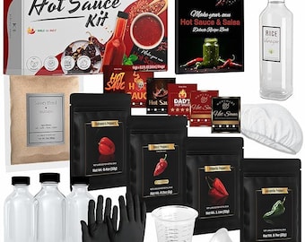 Kitsy Hot Sauce Making Kit – Make Your Own Hot Sauce Variety Pack Gift Set | Fun DIY Cooking Kit with Recipe Book (4-Pepper Kit)