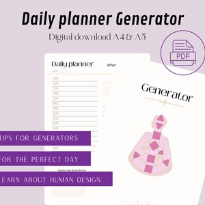 Planificador diario para generadores - Imprimible y digital - Generadores - Diseño humano - Carta natal - Gráfica corporal - Planificador diario - Desarrollo personal