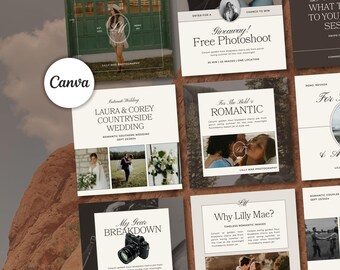 Photographer Instagram Post Templates, Photography Business Insta Templates, Social Media Content Creation Templates, IG Canva Templates
