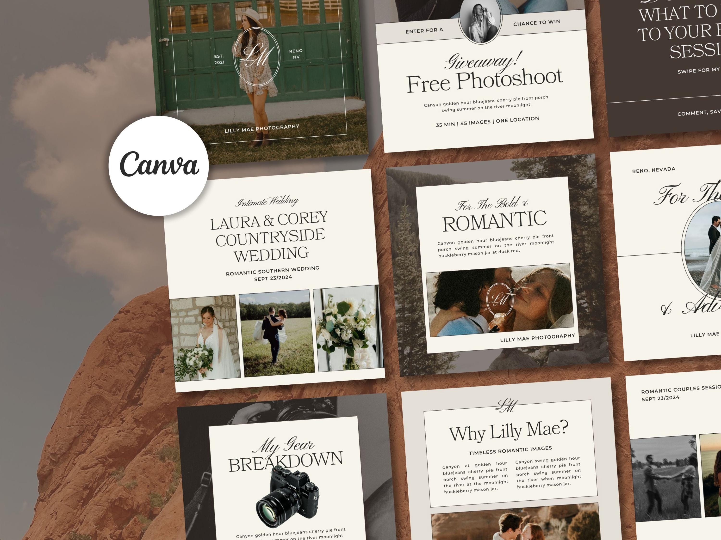 Photographer Instagram Post Templates, Photography Business Insta Templates, Social Media Content Creation Templates, IG Canva Templates