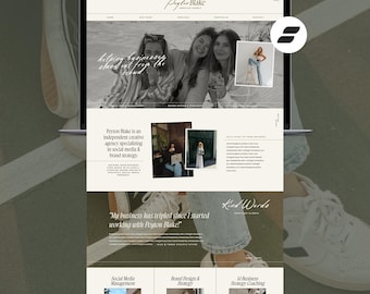 May include: A Showit website template for a creative agency named Peyton Blake. The layout features a neutral color palette, serif typography, and multiple image placeholders displaying black and white photography of people and business services.