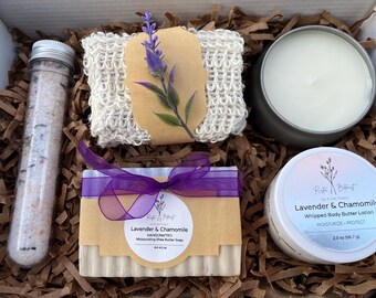 Lavender Chamomile Spa Gift Set: Hand-Poured Candle & Whipped Body Butter