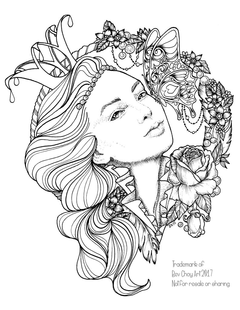 Adult Coloring Pages Two for One Butterfly Princess and   Etsy