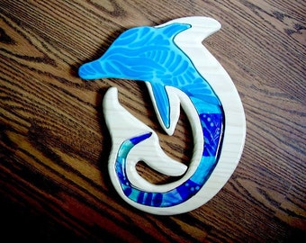 Swirl Tribal Dolphin in Glass and Wood