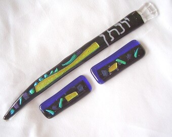 Custom Torah Pointer and Tallit Clip Set in Fused Glass