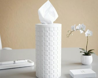 Round Tissue Box Cover - Cylinder Box of Tissues - Tissue Box for Home and Office - Aesthetic Tissue Box Cover - White