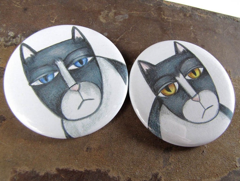 Portable Pocket Mirrors Black and White Tuxedo Cats 2 1/4 inch Hand Pressed image 3