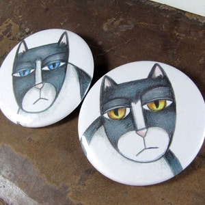 Portable Pocket Mirrors Black and White Tuxedo Cats 2 1/4 inch Hand Pressed image 1