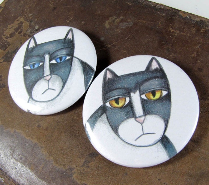 Portable Pocket Mirrors Black and White Tuxedo Cats 2 1/4 inch Hand Pressed image 1