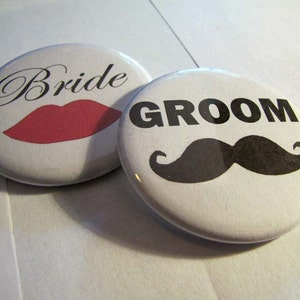 Bride and Groom 2 1/4 inch Pin Back Buttons Set of 2 image 3