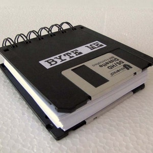 BYTE ME Floppy Disk Recycled Blank Mini Notebook in Black JUMBO 150 Pages