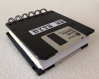BYTE ME Floppy Disk Recycled Blank Mini Notebook in Black JUMBO 150 Pages