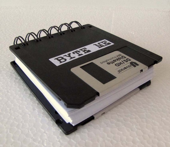 BYTE ME Floppy Disk Recycled Blank Mini Notebook in Black JUMBO 150 Pages
