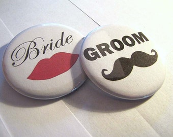 Bride and Groom 2 1/4 inch Pin Back Buttons Set of 2