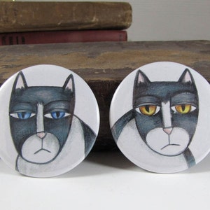 Portable Pocket Mirrors Black and White Tuxedo Cats 2 1/4 inch Hand Pressed image 2