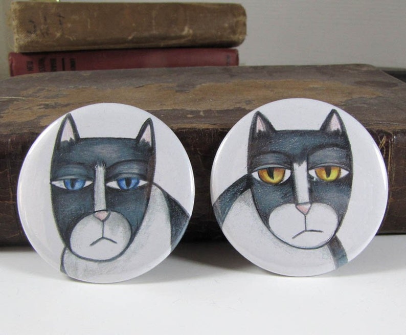 Portable Pocket Mirrors Black and White Tuxedo Cats 2 1/4 inch Hand Pressed image 2