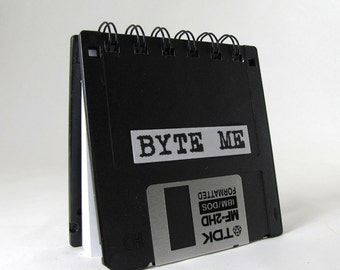 Geek Gear Recycled Blank Floppy Disk Mini Notebook in Color or Black Byte Me