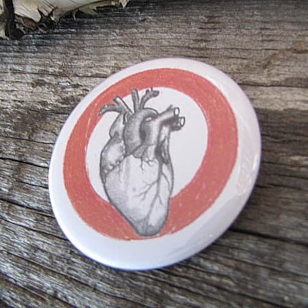 Anatomical Heart Pin Back Button - 2 1/4 Inch