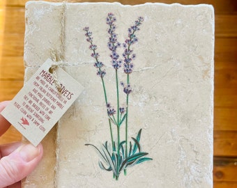 Marble trivet - Vintage three-stemmed lavender