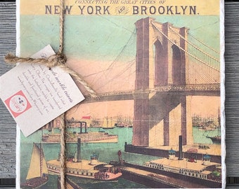 Marble trivet - Vintage Brooklyn Bridge illustration