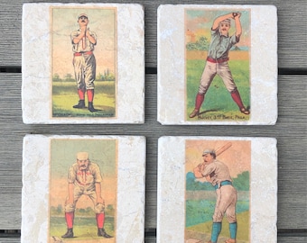 Marble coasters - Vintage baseball cards (Gold coin series)