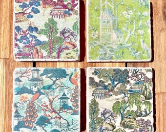 Marble coasters - Colored chinoiserie patterns