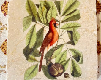 Marble trivet - Vintage cardinal bird
