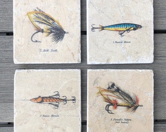 Marble coasters - Vintage salmon flies