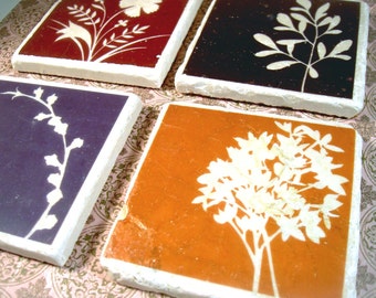 Marble coasters - fall floral silhouettes