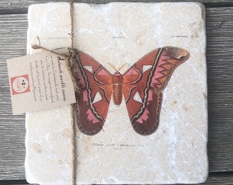 Marble trivet - Vintage Atlas Moth