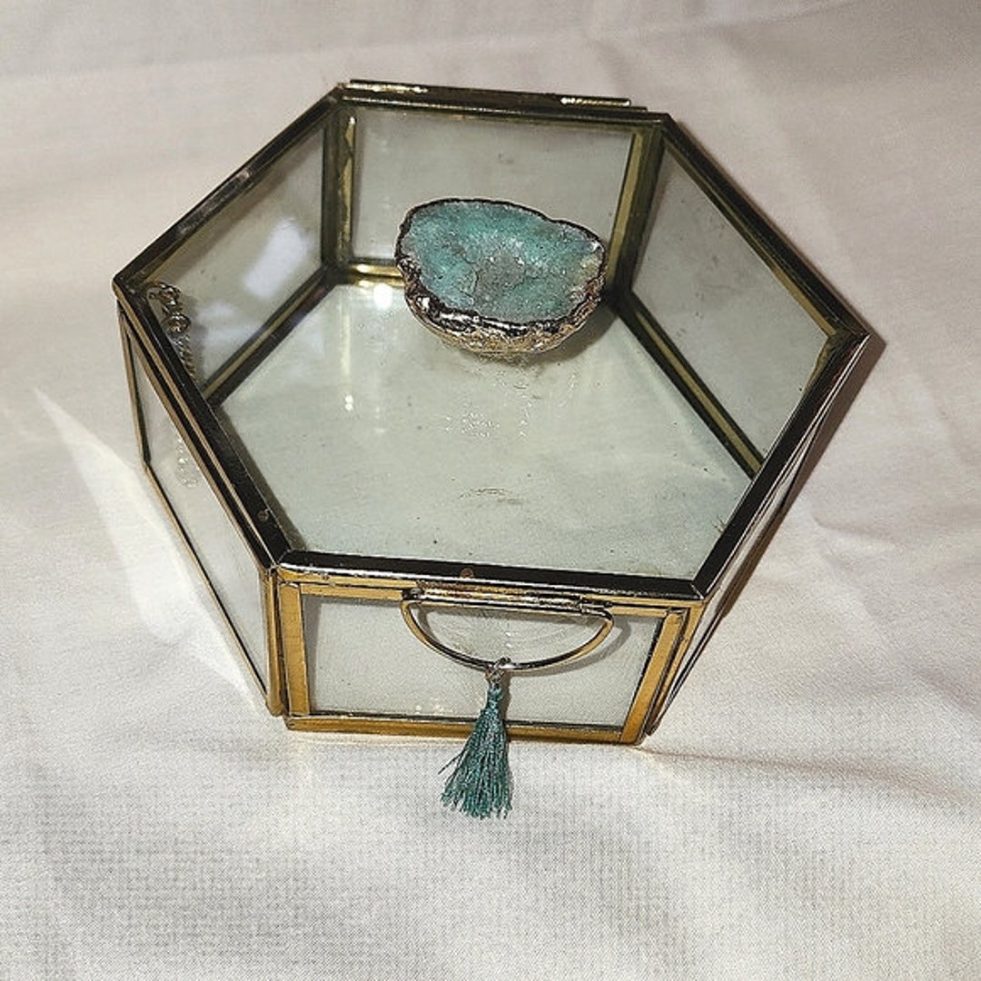 Glass Jewelry Case Casket With Agate Slice Etsy